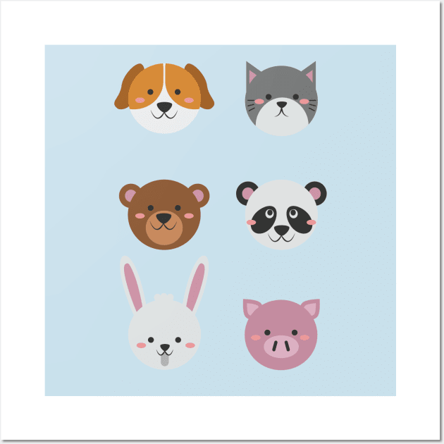 Cute Colorful Animals Wall Art by Freid